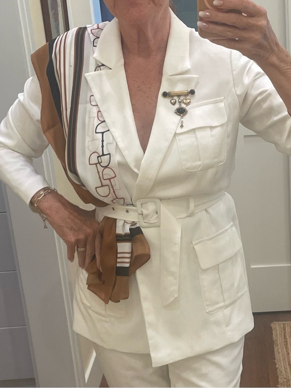 White House Black Market White Safari-Style Belted Blazer